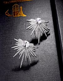 Fashionable temperament sunflower earrings highend zircon feather earrings6028501