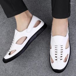 Sandals High Quality Summer Men Soft Leather Shoes Anti Slip Hollow Out Casual Male Comfortable Business