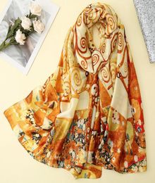 Visual Axles Gustav Klimt Oil Painting Silk Scarf The Tree Of Life Shawl Foulard for Women Bandana Spring Scarves4794222