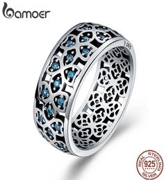 BAMOER 100 925 Sterling Silver Petals of Love Sweet Clover Blue CZ Finger Rings for Women Engagement Jewellery S925 Gift SCR0645464677