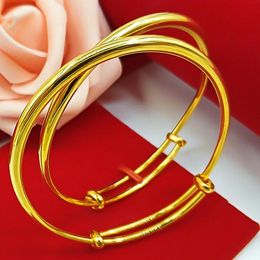 2 pieces1 pair Smooth Womens Bangle Bracelet Solid 18k Yellow Gold Filled Adjustable Bangle Classic Style Fashion Jewelry9367553