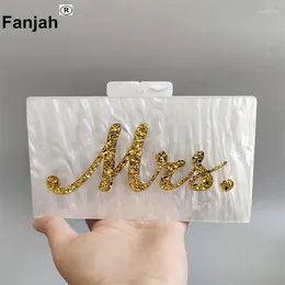 Evening Bags Pearl White Silver Glitter Gold Name Mrs Letter Fashion Customised Acrylic Box Clutches Lady Beach Party Handbag Wallet