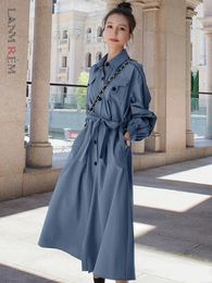 Casual Dresses LANMREM Korean Style Dress For Women Lapel Long Sleeves Single Breasted Belt Gathered Waist 2024 Fashion Clothing 2Z1186