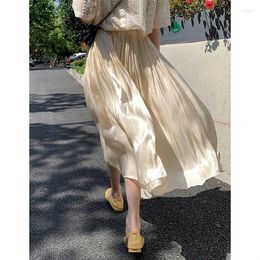 Skirts 2024 Summer Bling Beach Style Skirt Korean Elegant Long Vintage High Waist A-Line Pleated