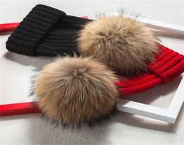 brand winter hat for women High quality beanies cap real Raccoon fur pompom s bonnet femme girls casual 2201122070363