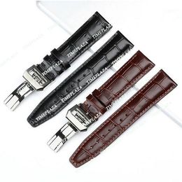 New Genuine Leather Watchband Black Brown Watch Strap with Deployment Clasp Fit for 20mm 22mm Replacement Bracelet