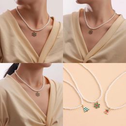 Pendant Necklaces Christmas Necklace Gold Colour Snowflake Tree Imitation Pearl For Women Jewellery Party Gifts 40cm Long 1 Piece