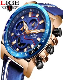 2020 LIGE Top Men Watch Leather Sport Watches Mens Chronograph Date Analog Quartz Clock Relogio Masculino9198469