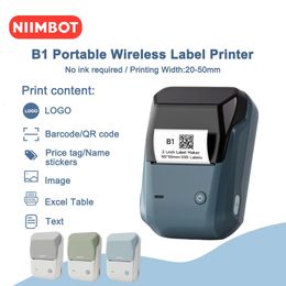 NIIMBOT B1 Label Maker Portable Handheld Thermal Printer Mini Barcode QR Code Sticker 20-50mm Paper Rolls Maker Cable Tag 240417