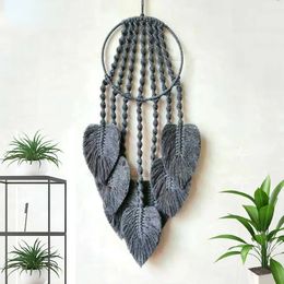 Feather Leaf Macrame Hoop Dream Catcher for Wall Art Hanging Bedroom Home Decoration Ornament Craft Gift Handmade Woven Tapestry 240425