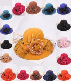 Stingy Brim Hats Lady Korean Wool Felt Flowers Hat Women Wide Top Autumn Winter Elegant Girls Hepburn Wind Party Cap Decoration3718147