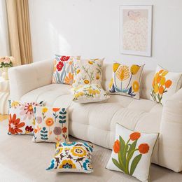 Pillow Three Dimensional Plush Embroider Cover Living Room Sofa Decoration Flower Pattern Cotton Cloth Pillowslip