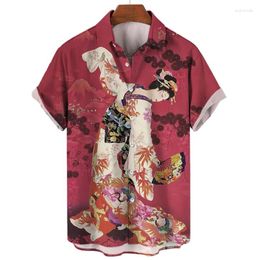 Men's Casual Shirts Fashion Japanese Kimono Graphic Japan Women 3D Printed For Men Clothes Short Girl Sleeve Male Lapel Blouse