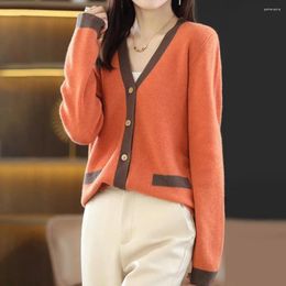 Women's Knits Women Spring Cardigan Knitted V Neck Sweater Coat For Fall Soft Warm Colour Matching Casual Single-breasted Long