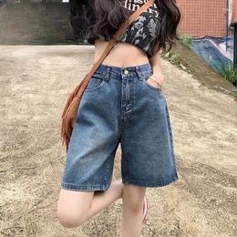 Men's Shorts Jeans For Women Comfortable Color Simple Summer And Light Style Straight Leg Slimming High Waist Retro Loose Pants