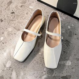 Dress Shoes 2024 Fashion Flats Brand Design Women Square Toe Ballet Casual Buckle Strap Female Low Heels