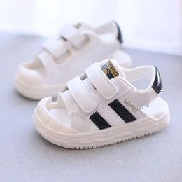 PU Leather Summer Sandals For Children Trend Fashion Boys Girls Beach Shoes Anti-slippery Soft-soled Toddler Shoes Footwear 240417