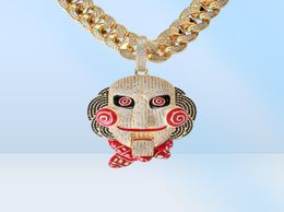 Iced Out Large Size 6ix9ine Mask Doll Pendant Necklace Mouth Can Be Moved Gold Silver Plated Micro Paved Zircon Men Jewelry1669970