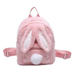 Ryggsäckar Nya 2023 Plush Rabbit Ear Ryggsäck lämplig för flickor Fun stor kapacitet Autumn och Winter Travel Ryggsäck School Backpackl2405