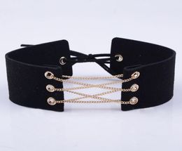 whole Sexy Women Syede Lace Up Choker Necklace Thick 5 Colour Velvet Corset Leather Choker Collares Wrap Clavicle Gothic Choker5222695