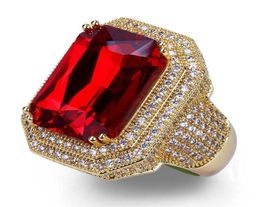 mens ring vintage hip hop Jewellery ruby Zircon iced out copper ring High grade luxury for lover wedding fashion Jewellery whole23497739437