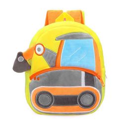 Backpacks Childrens Cute Engineering Car Backpack Boys and Girls Car Excavator Dumping Truck Cartoon Plush Bag Zipper Lightweight Backpack 2022L2405