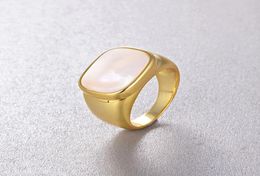 S925 silver top quality ring in 18k gold plated with nature white shell and black agate 1215cm square shape charm jewelry gift 8351536