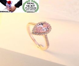 OMHXZJ Whole European Fashion Woman Girl Party Wedding Gift Water Drop Pink White Zircon 18KT Rose Gold Ring RR5989984142