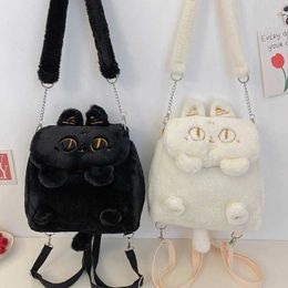 Sırt çantaları kadın sevimli kedi omuz çantası kız öğrenci karikatür kürk backpackl2405