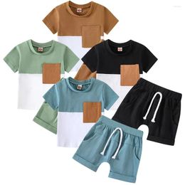 Clothing Sets Summer Fashion Casual Solid Cotton Round Neck Short Sleeve Shorts Children Two Piece Set Boys Outdoor Activity Sleeved