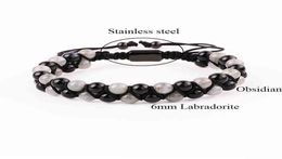 Fashion Gemstone Bracelet Natural 6mm Labradorite Black Agate Beads Handmade Cord Braided Macrame Bracelet Men Women1147883