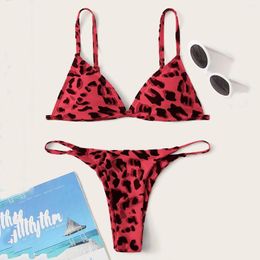 Women's Swimwear Print Leopard 2 Piece Bikini Set Women Beachwear High Waist Swimsuit Thong Sexy Bathers