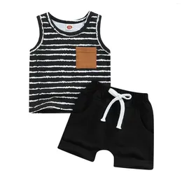 Clothing Sets 2Pcs Baby Boy Summer Outfits Sleeveless Striped Tank Tops Rolled Cuff Shorts Set