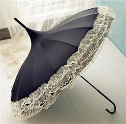 Umbrella Rain Women Fashion 16 Ribs Lace Pagoda Parasol Princess Longhandle Umbrella Windproof Sunny and Rainy9111049