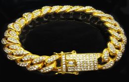New Mens Hip Hop Gold Bracelets Simulated Diamond Bracelets Jewellery Fashion Iced Out Miami Cuban Link Chain Bracelet5080539