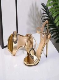 Summer Gold Dress Wedding Party Sandals Genuine Cowhide chunky heel Women sandals Metal buckle scuffs buckle Highheeled leather s5068402