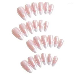 False Nails French Tip Press On Almond Tips Detachable Full Cover Stick Glossy Nude