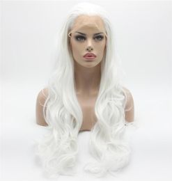 Iwona Hair Beautiful Wavy Long White Halloween Wig 121001 Half Hand Tied Heat Resistant Synthetic Lace Front Wig2673232