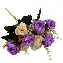 Decorative Flowers Silk Flower Bouquet Fall Leaves Garland Artificial Roses.12 Little Rose Flowers. Plastic