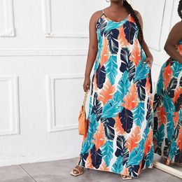 Basic Casual Dresses 2023 Summer European and American Womens Plus Size Printed Loose Mop DressL2405