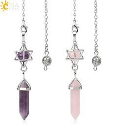 CSJA Natural Stone Pendulums for Dowsing Divination Hexagonal Prism Healing Crystal Round Ball Merkaba Energy Spiritual Trendy Jew4902769