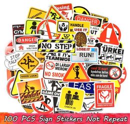 100 PCS Warning Sign Doodle Sticker Symbol Reminder Mark Label Stickers Home Decor Scrapbook Suitcase Laptop Fridge Bicycle Motorc2053760