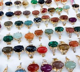 oval shape natural stone ring 100 pieces lot with jewelry box bulk crystal jewelry whole2251811