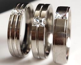Whole 30pcs Silver Mix 5mm Width Womens Stainless Steel Zircon Ring Mens CZ Charm Band Ring ComfortFit Wedding Engagement Jew3471289