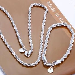 Necklace Earrings Set High Quality Silver Color 4MM Women Men Chain Male Twisted Rope Bracelets Fashion Jewelry