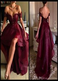 Burgundy Prom Dresses Off the Shoulder Appliqued Lace Wine Red High Low Graduation Backless Party Evening Gown vestidos de formatu4610383