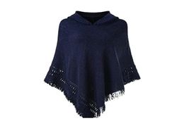 Scarves Women Winter Knitted Hooded Poncho Cape Solid Colour Crochet Fringed Tassel Shawl Wrap Oversized Pullover Cloak Sweater4543595