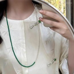 Pendant Necklaces Korean Green Stone Pearl Spliced Long Necklace For Women's Wedding Mother's Day Gift