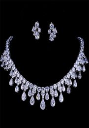Emmaya Zircons High Quality White Gold Colour Cubic Zirconia Bridal Wedding Necklace And Earring Sets Party Gift 2202249278630
