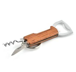 Openers Wooden Handle Bottle Opener Keychain Knife Pulltap Double Hinged Corkscrew Stainless Steel Key Ring Opening Tools Bar BC B4565455